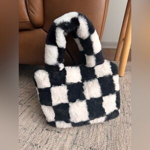 Fur checker crossbody bag